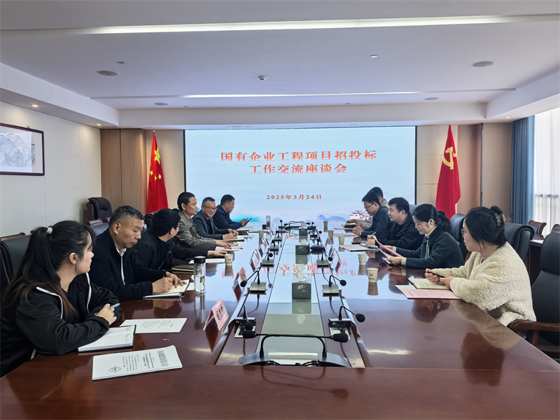 3月24日，黟縣發(fā)改委黨組成員孫義民會同財政局、國投相關(guān)領(lǐng)導一行赴集團交流國有企業(yè)工程項目招投標工作，黃山徽投集團總經(jīng)理潘楷金、縣發(fā)改委、財政局相關(guān)領(lǐng)導陪同座談交流。.jpg